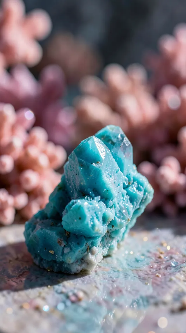 Cyan Crystal Prisms Amidst Soft Petals