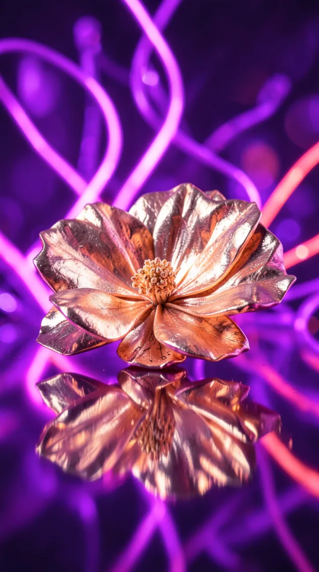 Metallic Bloom Amidst Electric Neon Vapor