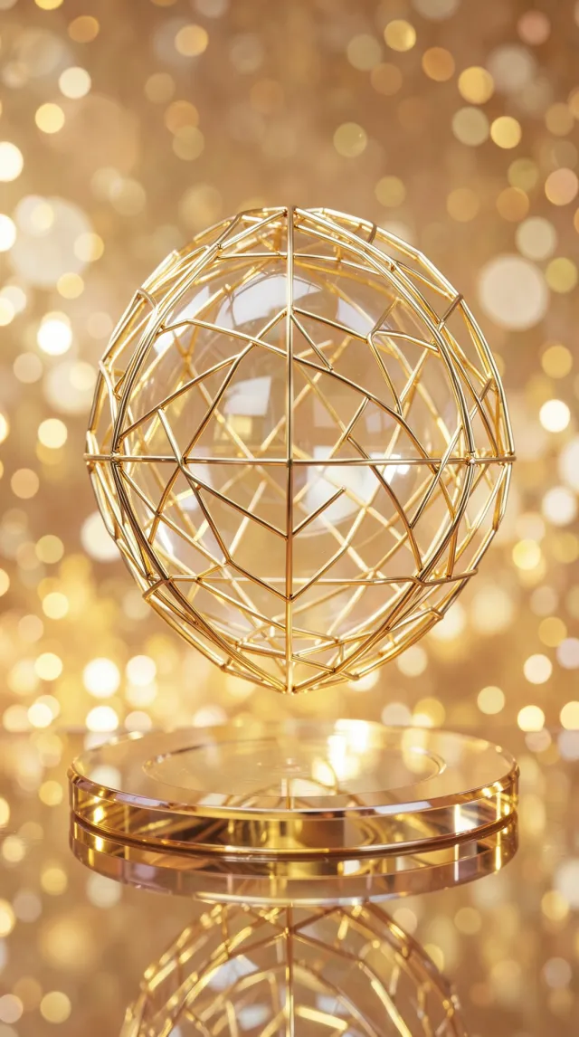 Gilded Geometric Orb in Golden Bokeh Light