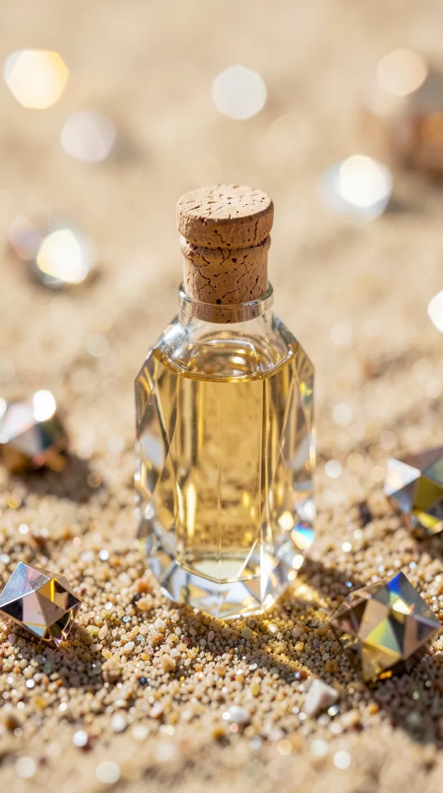 Amber Essence Amidst Shimmering Coastal Sands