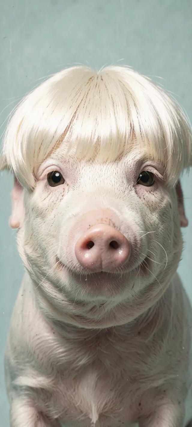 Pig wearing a blonde wig portrait